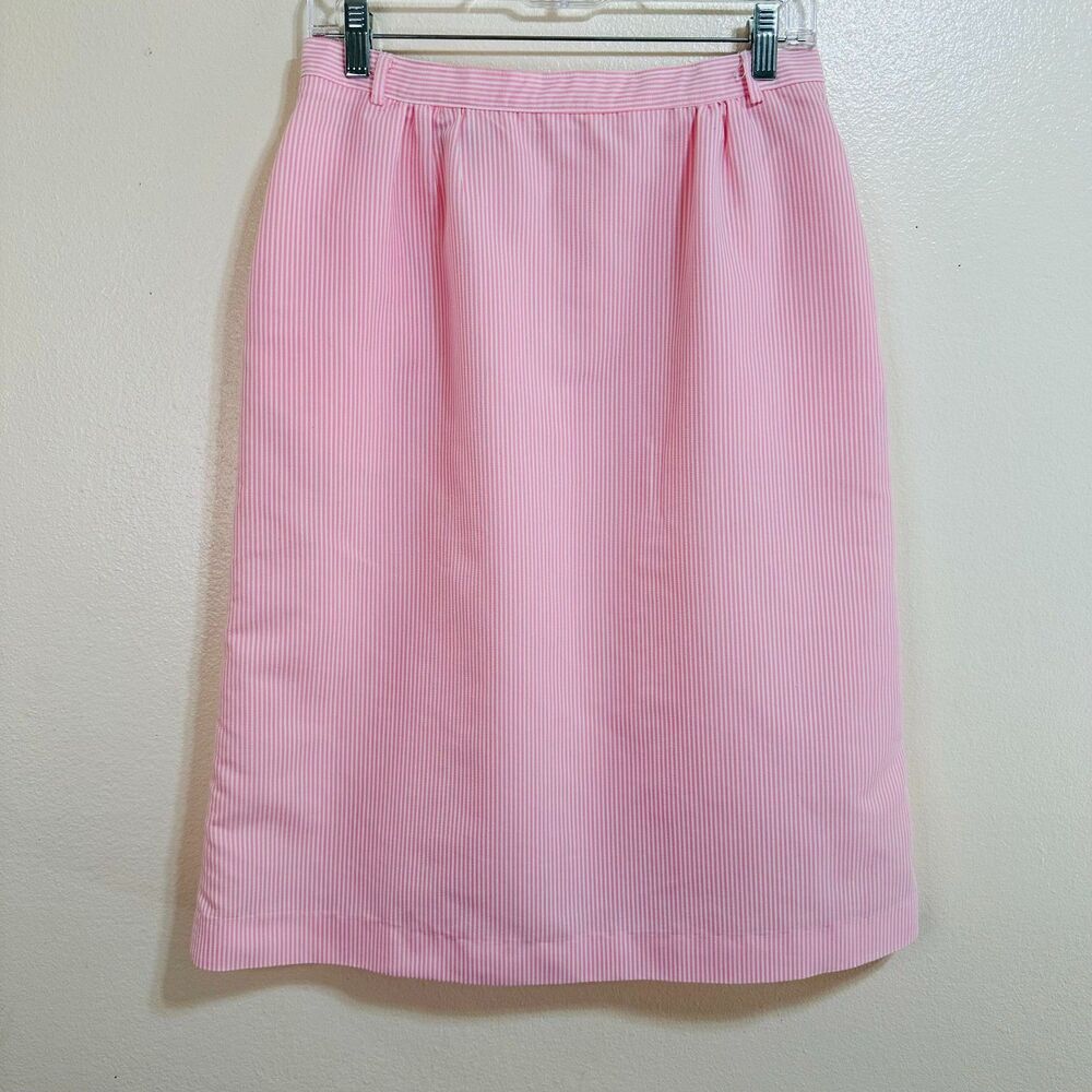 Lykettes Vintage Women's Pink/White Pinstripe Midi Skirt Size S W/ Pockets